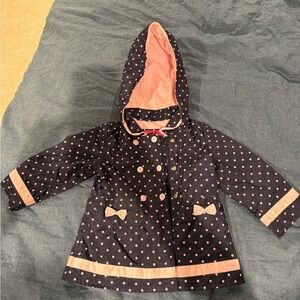 London Fog Navy and Pink Polka Dot Raincoat